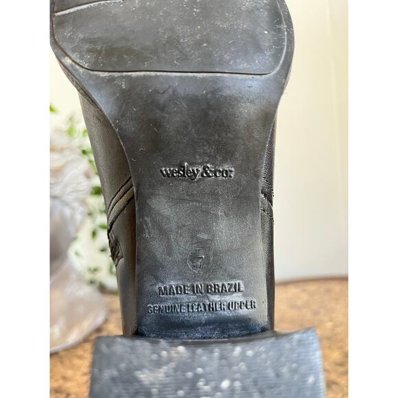 Vintage Wesley & Co Chunky Heel Black Leather Ankle Boots Booties 7 Zip Up - Picture 8 of 14